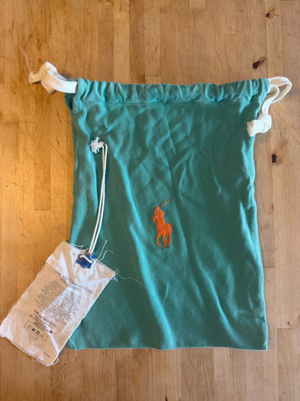 Polo Ralph Lauren Teal Drawstring dust bag Polo with Orange Pony